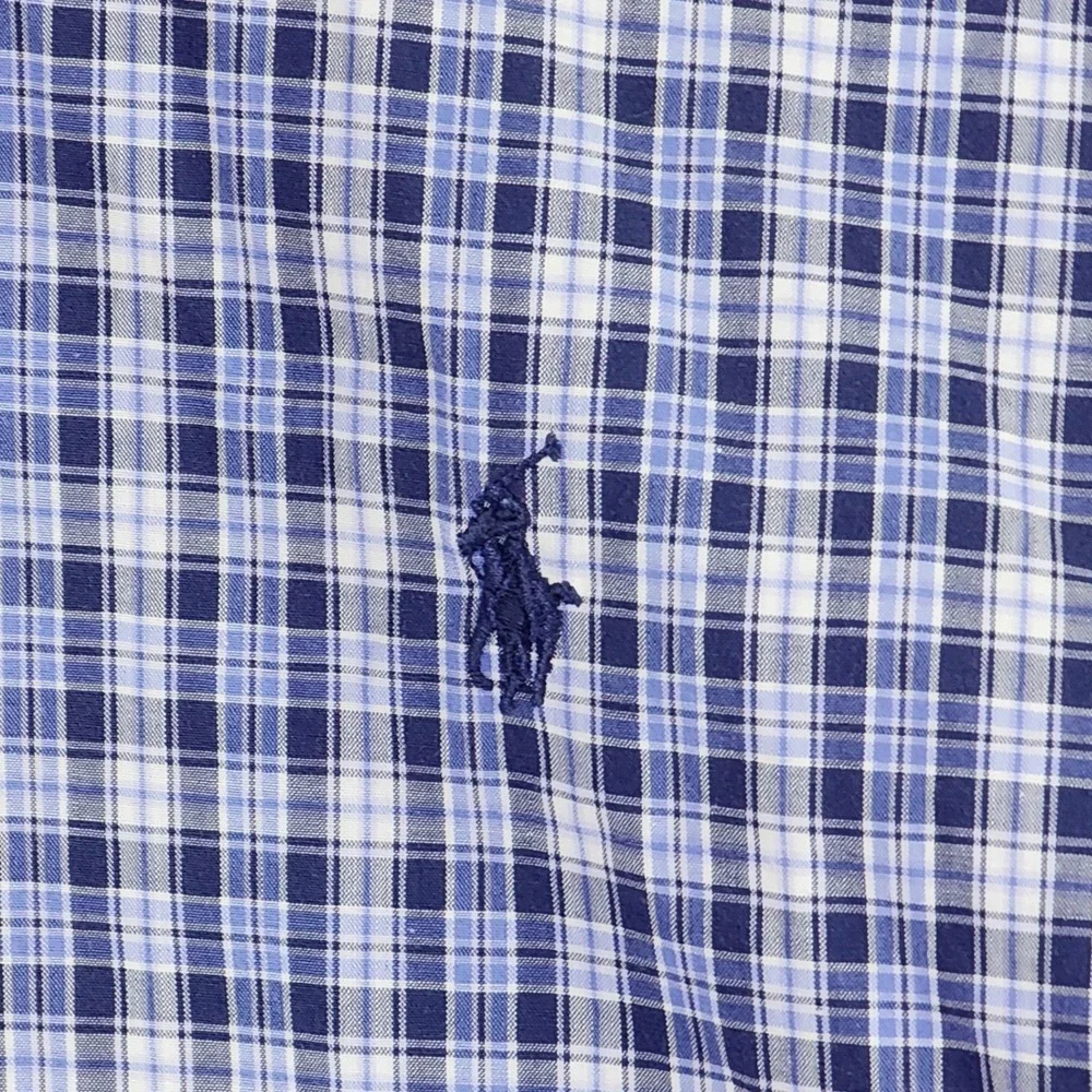 Ralph Lauren Blake Button Down Shirt Mens L Blue White Plaid Short Sleeve Preppy